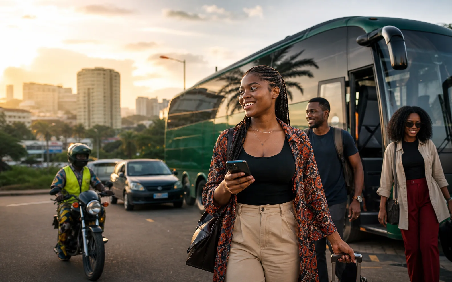 Voyageurs camerounais préparant leur départ avec AfrikCar à Douala